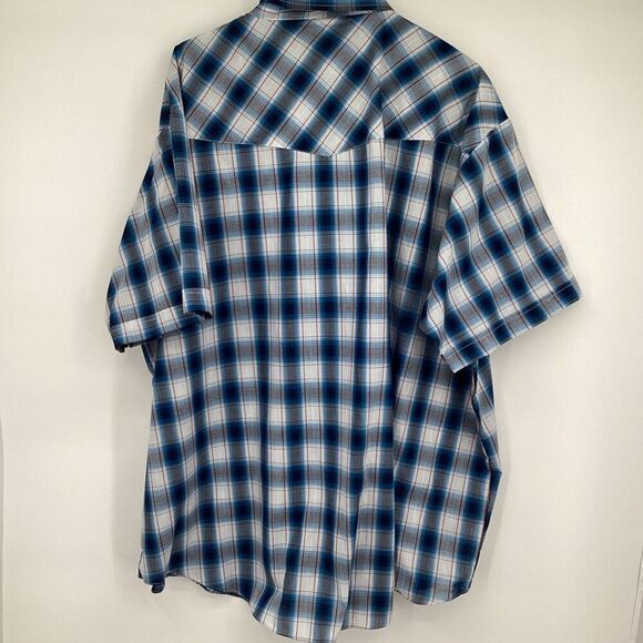 NWT Men's Big and Tall Plains Western Pearl Snap Plaid 3XL Blue/white/red - Picture 2 of 6